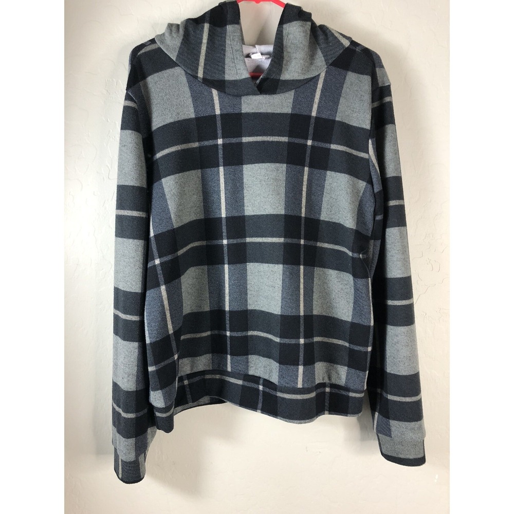 EMBERLEY Womens M Plaid Pullover Hoodie Black Brown - Picture 2 of 5
